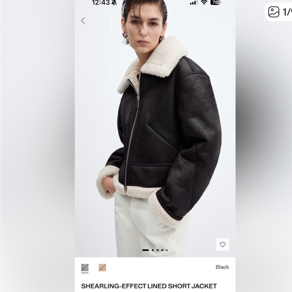 Mango Black and Cream Shearling Bomber Jacket